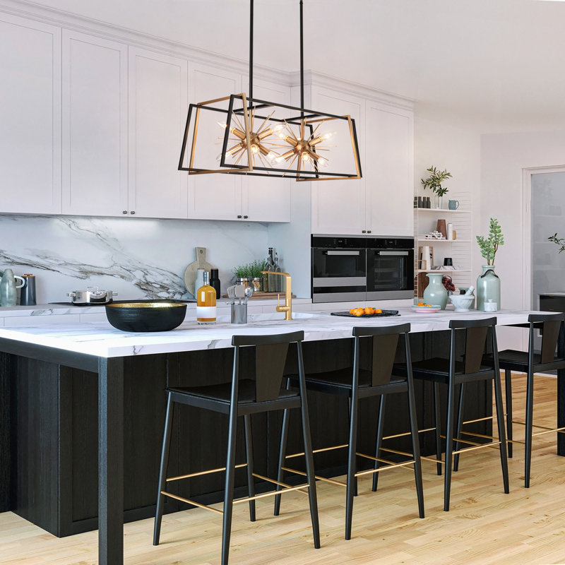 Everly Quinn Doly 12-Light Black and Gold Kitchen Island Pendant Light ...
